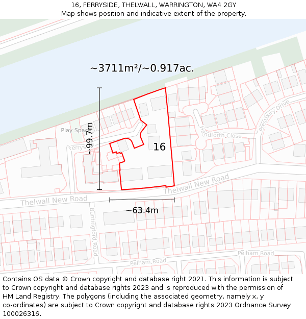 16, FERRYSIDE, THELWALL, WARRINGTON, WA4 2GY: Plot and title map