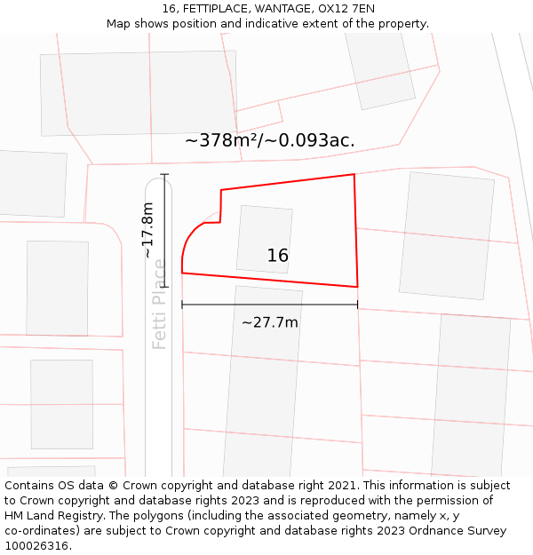 16, FETTIPLACE, WANTAGE, OX12 7EN: Plot and title map