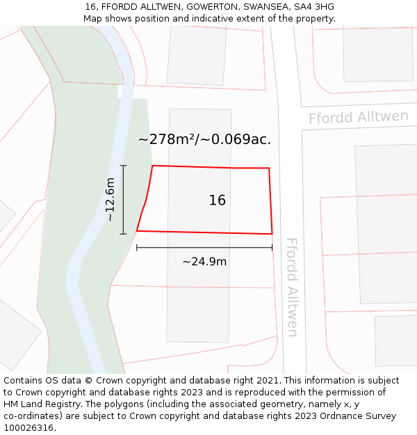16, FFORDD ALLTWEN, GOWERTON, SWANSEA, SA4 3HG: Plot and title map