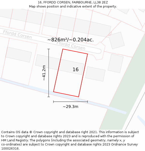 16, FFORDD CORSEN, FAIRBOURNE, LL38 2EZ: Plot and title map