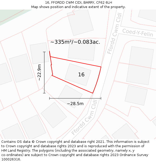 16, FFORDD CWM CIDI, BARRY, CF62 6LH: Plot and title map