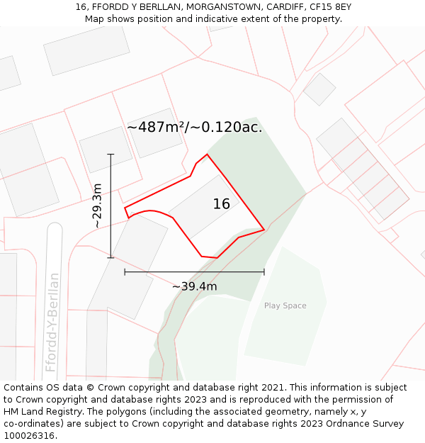 16, FFORDD Y BERLLAN, MORGANSTOWN, CARDIFF, CF15 8EY: Plot and title map