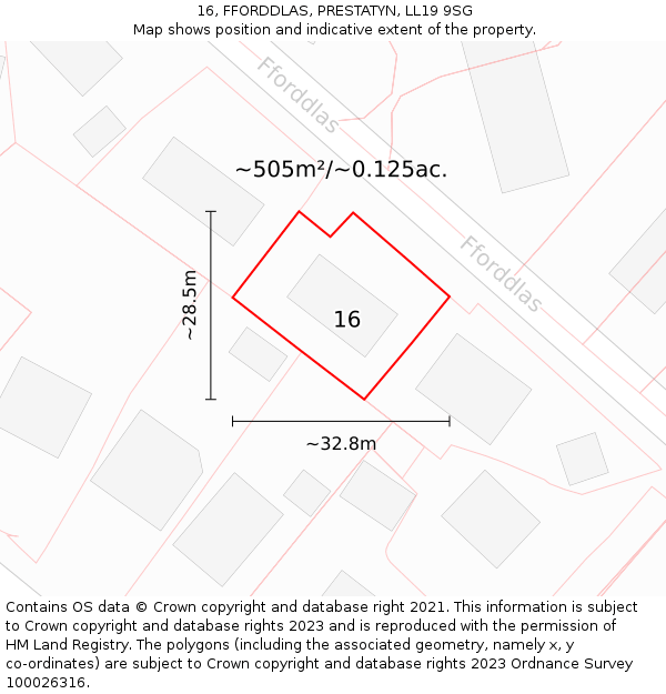 16, FFORDDLAS, PRESTATYN, LL19 9SG: Plot and title map