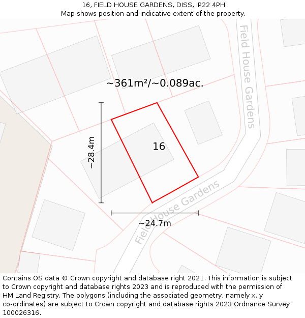 16, FIELD HOUSE GARDENS, DISS, IP22 4PH: Plot and title map