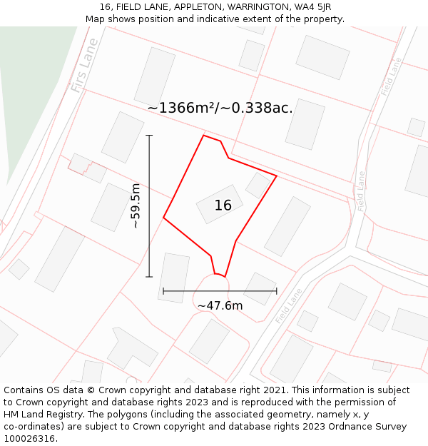 16, FIELD LANE, APPLETON, WARRINGTON, WA4 5JR: Plot and title map