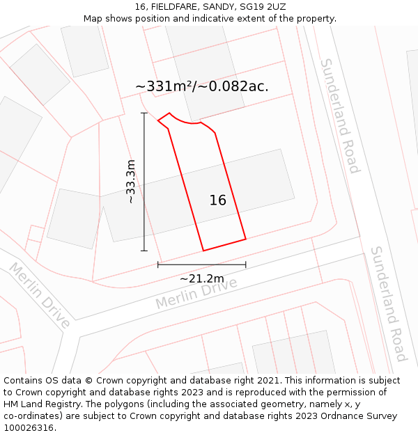16, FIELDFARE, SANDY, SG19 2UZ: Plot and title map