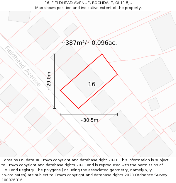 16, FIELDHEAD AVENUE, ROCHDALE, OL11 5JU: Plot and title map