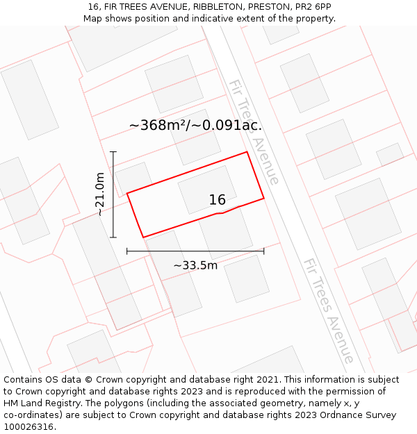 16, FIR TREES AVENUE, RIBBLETON, PRESTON, PR2 6PP: Plot and title map