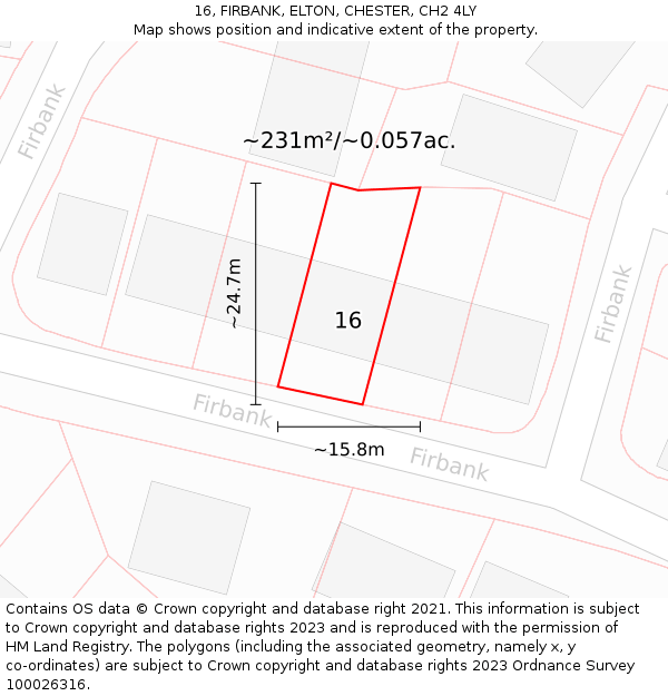 16, FIRBANK, ELTON, CHESTER, CH2 4LY: Plot and title map