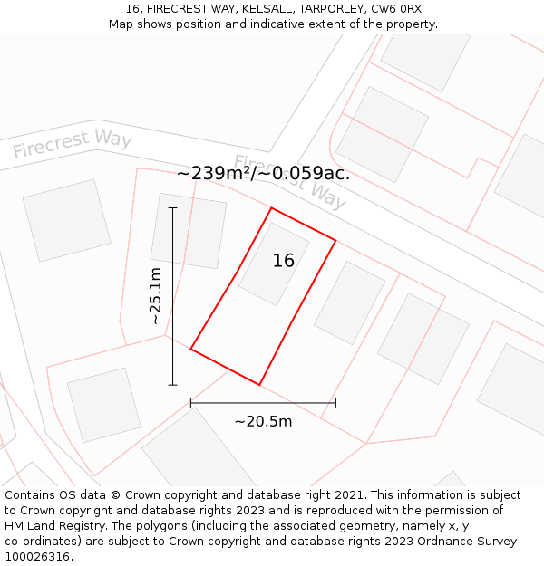16, FIRECREST WAY, KELSALL, TARPORLEY, CW6 0RX: Plot and title map