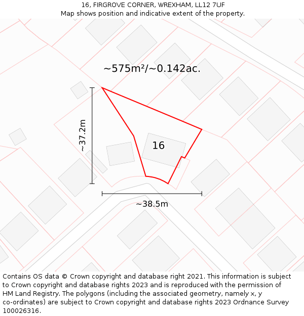 16, FIRGROVE CORNER, WREXHAM, LL12 7UF: Plot and title map