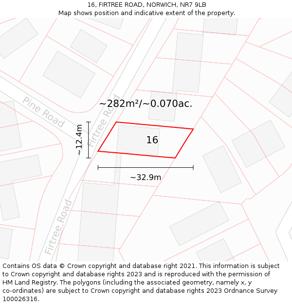 16, FIRTREE ROAD, NORWICH, NR7 9LB: Plot and title map