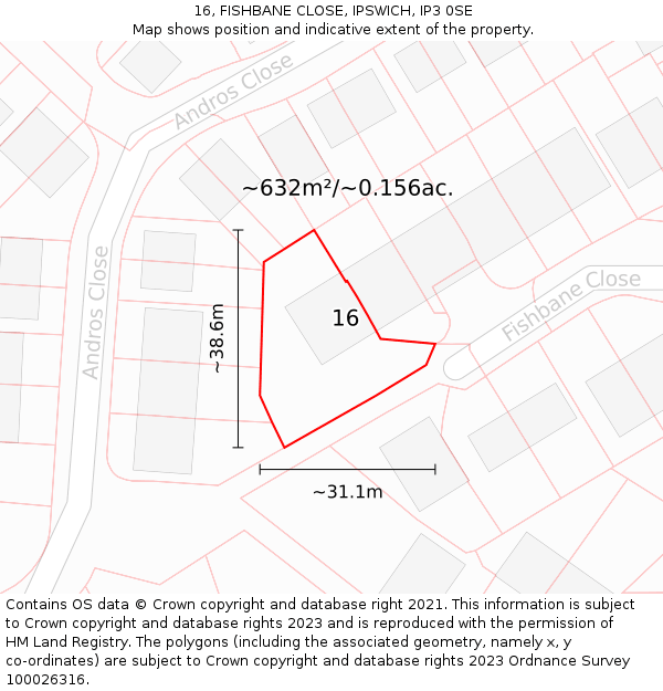 16, FISHBANE CLOSE, IPSWICH, IP3 0SE: Plot and title map