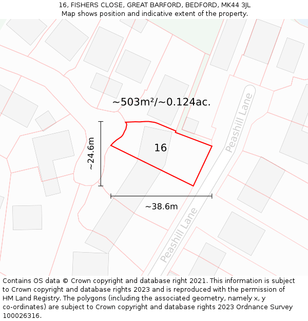16, FISHERS CLOSE, GREAT BARFORD, BEDFORD, MK44 3JL: Plot and title map