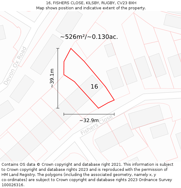 16, FISHERS CLOSE, KILSBY, RUGBY, CV23 8XH: Plot and title map