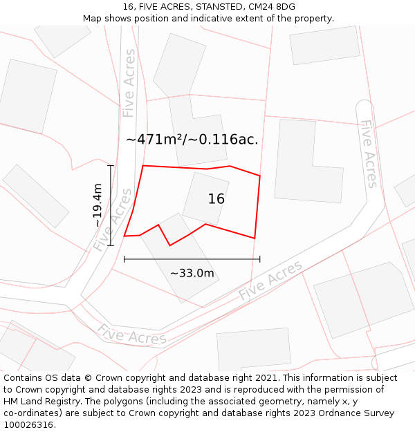 16, FIVE ACRES, STANSTED, CM24 8DG: Plot and title map