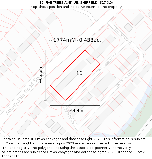16, FIVE TREES AVENUE, SHEFFIELD, S17 3LW: Plot and title map