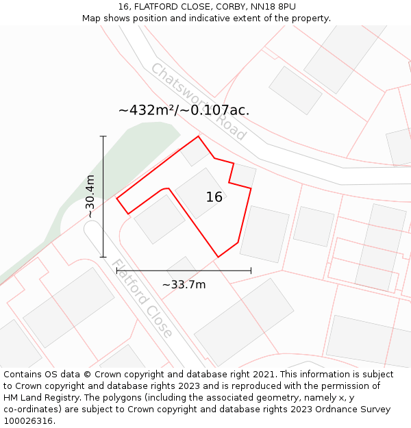 16, FLATFORD CLOSE, CORBY, NN18 8PU: Plot and title map