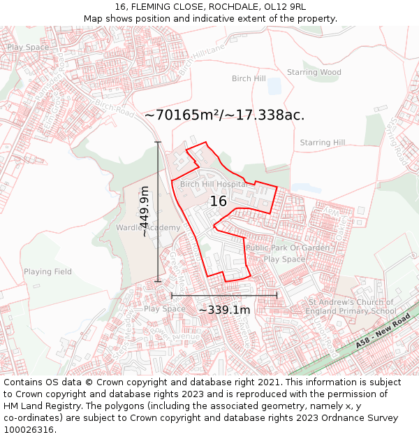 16, FLEMING CLOSE, ROCHDALE, OL12 9RL: Plot and title map