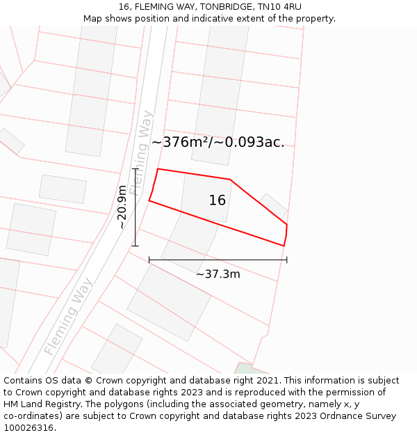 16, FLEMING WAY, TONBRIDGE, TN10 4RU: Plot and title map