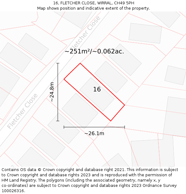 16, FLETCHER CLOSE, WIRRAL, CH49 5PH: Plot and title map