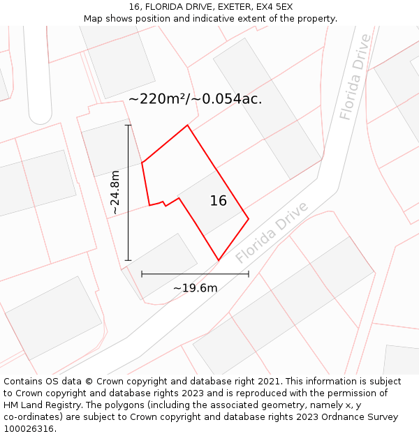 16, FLORIDA DRIVE, EXETER, EX4 5EX: Plot and title map