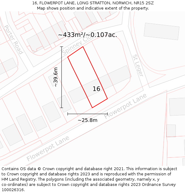 16, FLOWERPOT LANE, LONG STRATTON, NORWICH, NR15 2SZ: Plot and title map