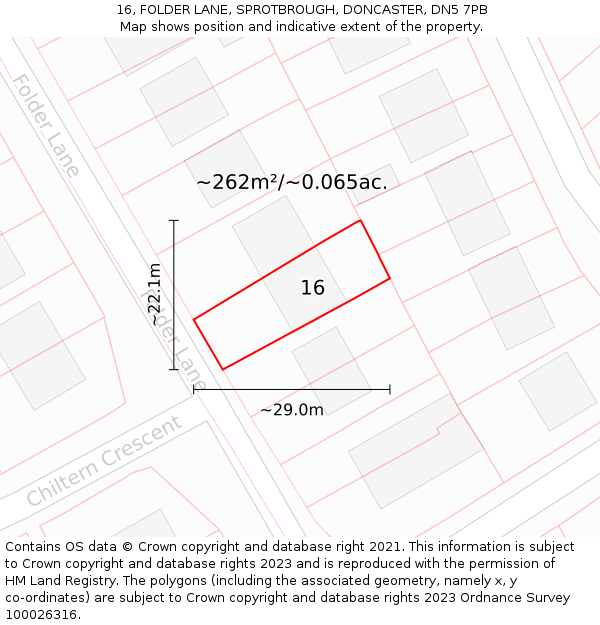 16, FOLDER LANE, SPROTBROUGH, DONCASTER, DN5 7PB: Plot and title map