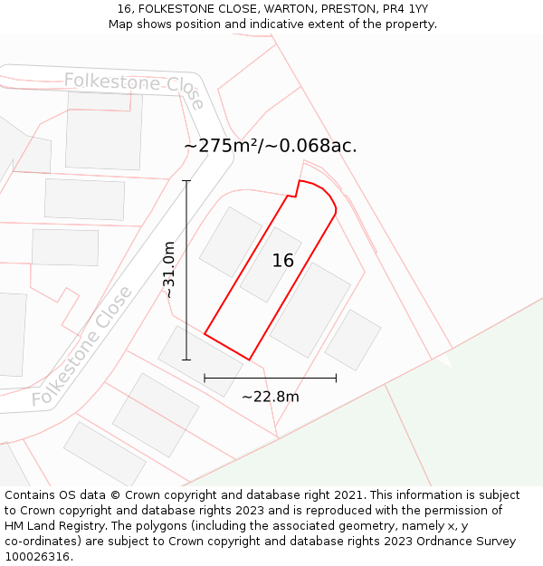 16, FOLKESTONE CLOSE, WARTON, PRESTON, PR4 1YY: Plot and title map