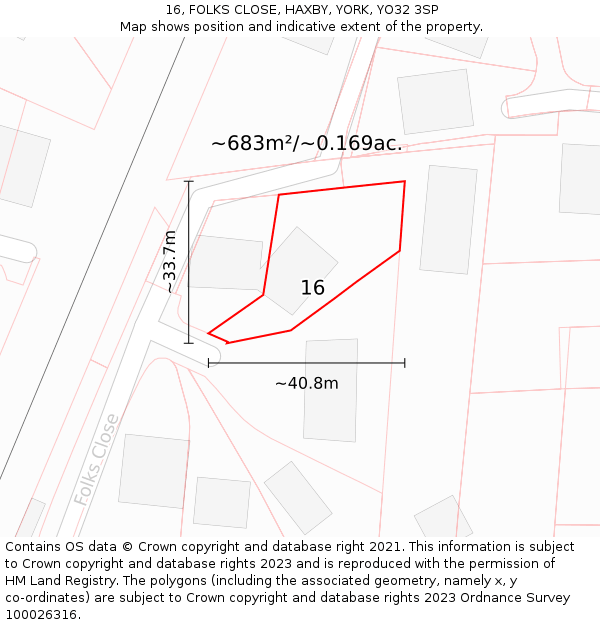 16, FOLKS CLOSE, HAXBY, YORK, YO32 3SP: Plot and title map