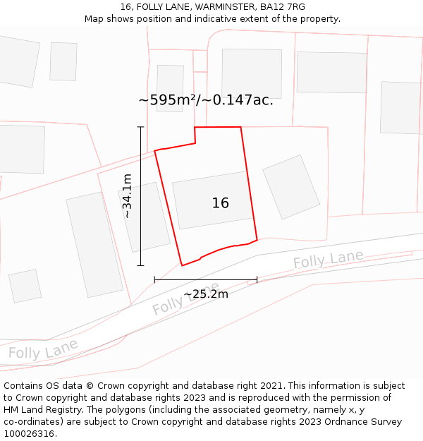 16, FOLLY LANE, WARMINSTER, BA12 7RG: Plot and title map