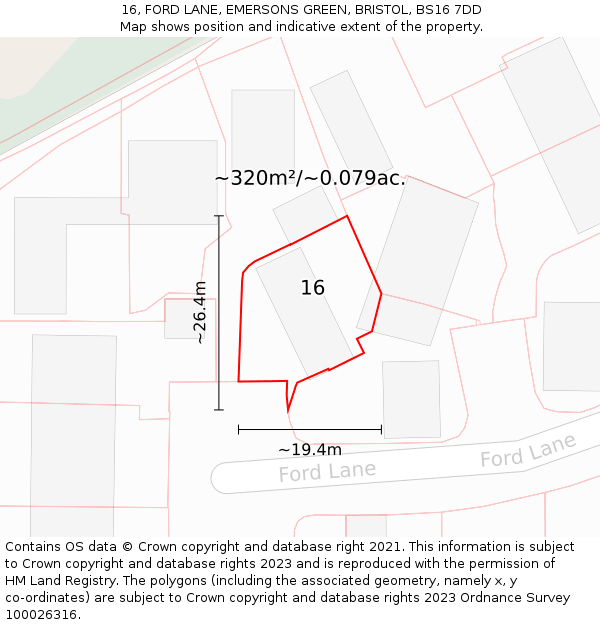 16, FORD LANE, EMERSONS GREEN, BRISTOL, BS16 7DD: Plot and title map