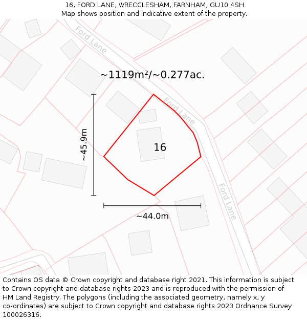16, FORD LANE, WRECCLESHAM, FARNHAM, GU10 4SH: Plot and title map