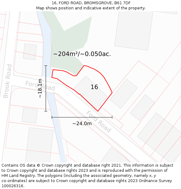 16, FORD ROAD, BROMSGROVE, B61 7DF: Plot and title map
