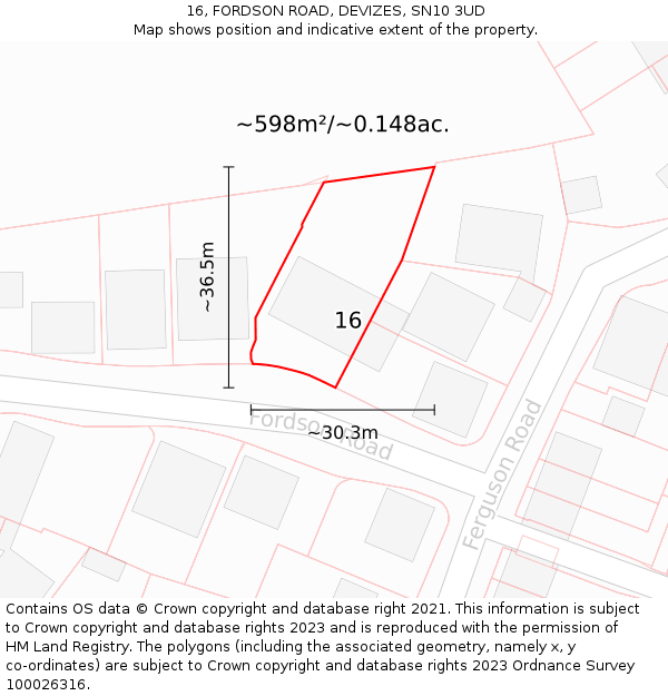 16, FORDSON ROAD, DEVIZES, SN10 3UD: Plot and title map