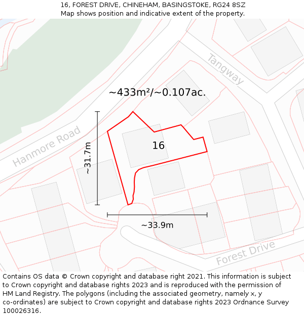 16, FOREST DRIVE, CHINEHAM, BASINGSTOKE, RG24 8SZ: Plot and title map