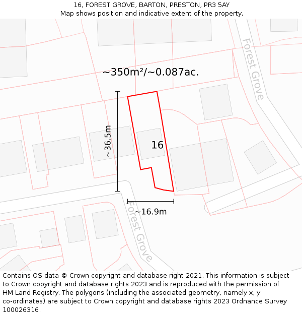 16, FOREST GROVE, BARTON, PRESTON, PR3 5AY: Plot and title map
