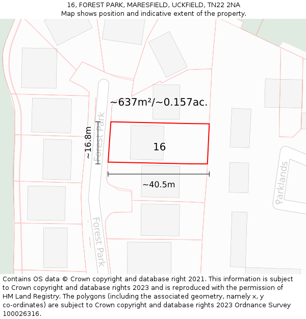 16, FOREST PARK, MARESFIELD, UCKFIELD, TN22 2NA: Plot and title map