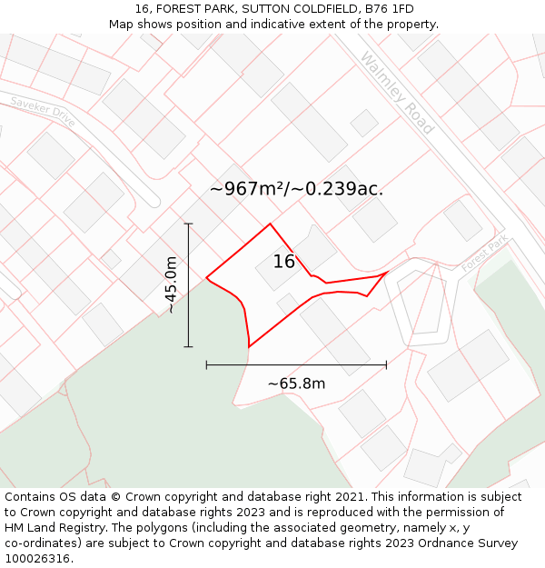 16, FOREST PARK, SUTTON COLDFIELD, B76 1FD: Plot and title map