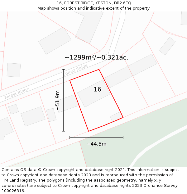 16, FOREST RIDGE, KESTON, BR2 6EQ: Plot and title map