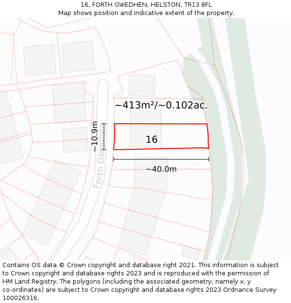 16, FORTH GWEDHEN, HELSTON, TR13 8FL: Plot and title map