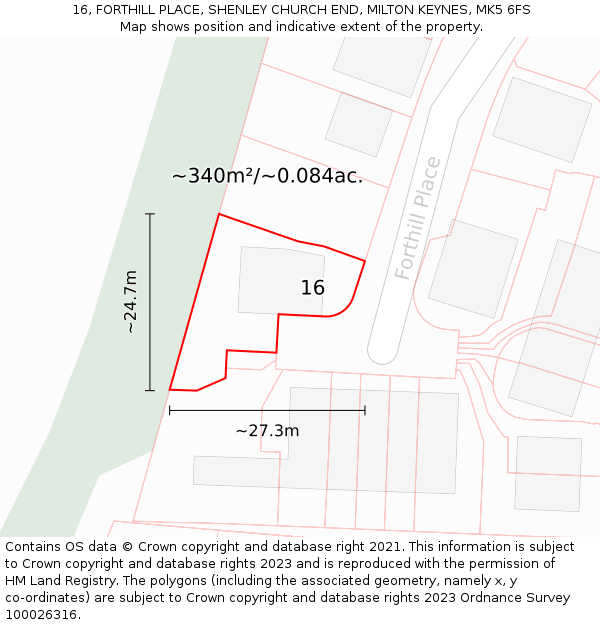 16, FORTHILL PLACE, SHENLEY CHURCH END, MILTON KEYNES, MK5 6FS: Plot and title map