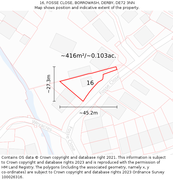 16, FOSSE CLOSE, BORROWASH, DERBY, DE72 3NN: Plot and title map