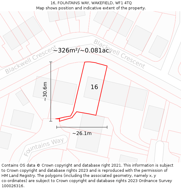 16, FOUNTAINS WAY, WAKEFIELD, WF1 4TQ: Plot and title map