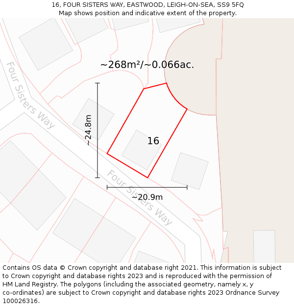 16, FOUR SISTERS WAY, EASTWOOD, LEIGH-ON-SEA, SS9 5FQ: Plot and title map