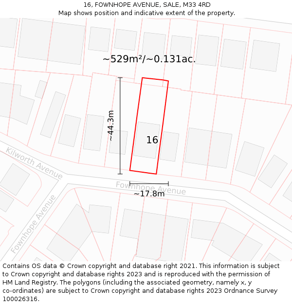 16, FOWNHOPE AVENUE, SALE, M33 4RD: Plot and title map