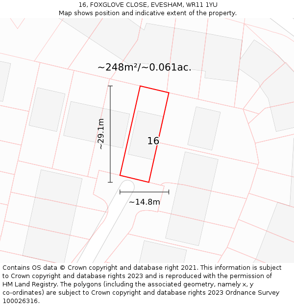 16, FOXGLOVE CLOSE, EVESHAM, WR11 1YU: Plot and title map