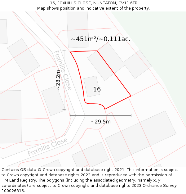 16, FOXHILLS CLOSE, NUNEATON, CV11 6TP: Plot and title map
