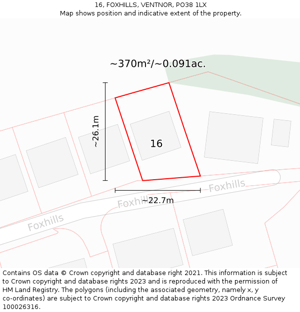 16, FOXHILLS, VENTNOR, PO38 1LX: Plot and title map