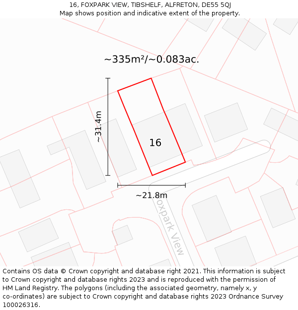16, FOXPARK VIEW, TIBSHELF, ALFRETON, DE55 5QJ: Plot and title map